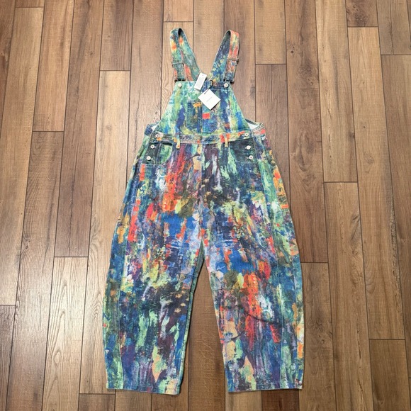 DAVI & DANI Denim - NWT Davi & Dani From The Ground Up Denim Overalls L Abstract Paint Wide Barrel